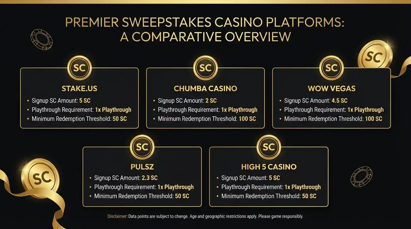 Sweepstakes casino platforms comparison showing different coin models and redemption structures