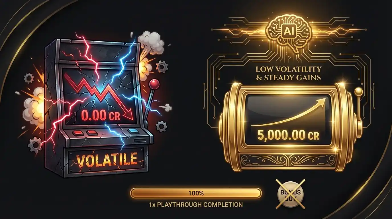 Comparison of low volatility versus high volatility slot strategy for Sweeps Coin redemption at Hello Millions