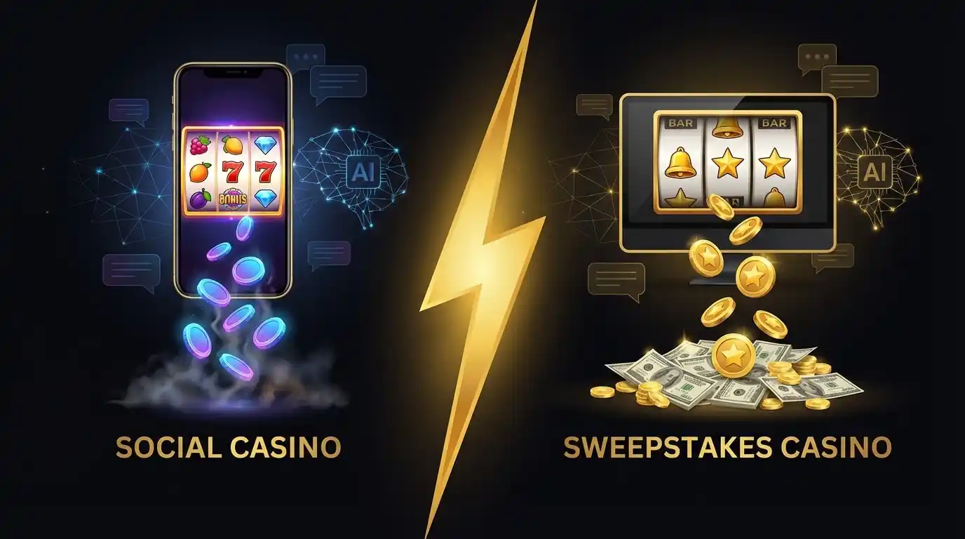 Infographic explaining the difference between Gold Coins and Sweeps Coins at sweepstakes casinos